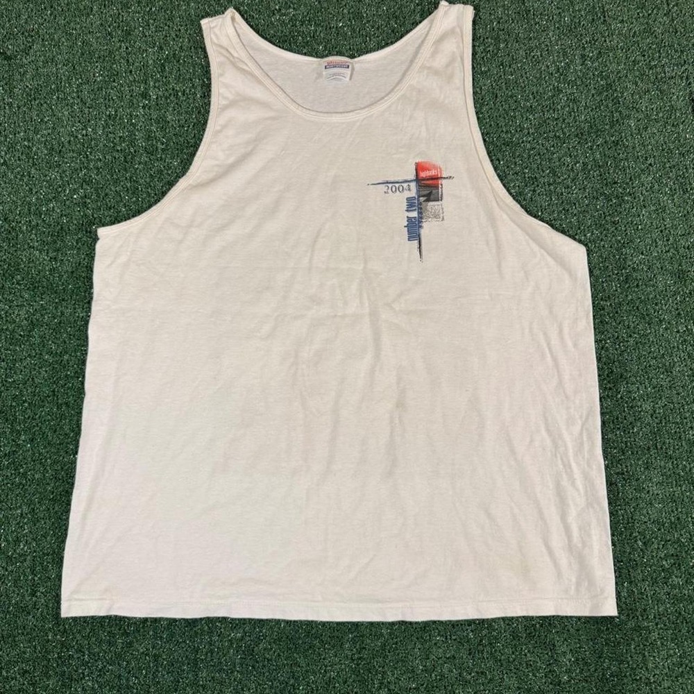 Rusty Wallace NASCAR 2004 Graphic Tank Top Mens 2XL Cream Hanes Heavyweight